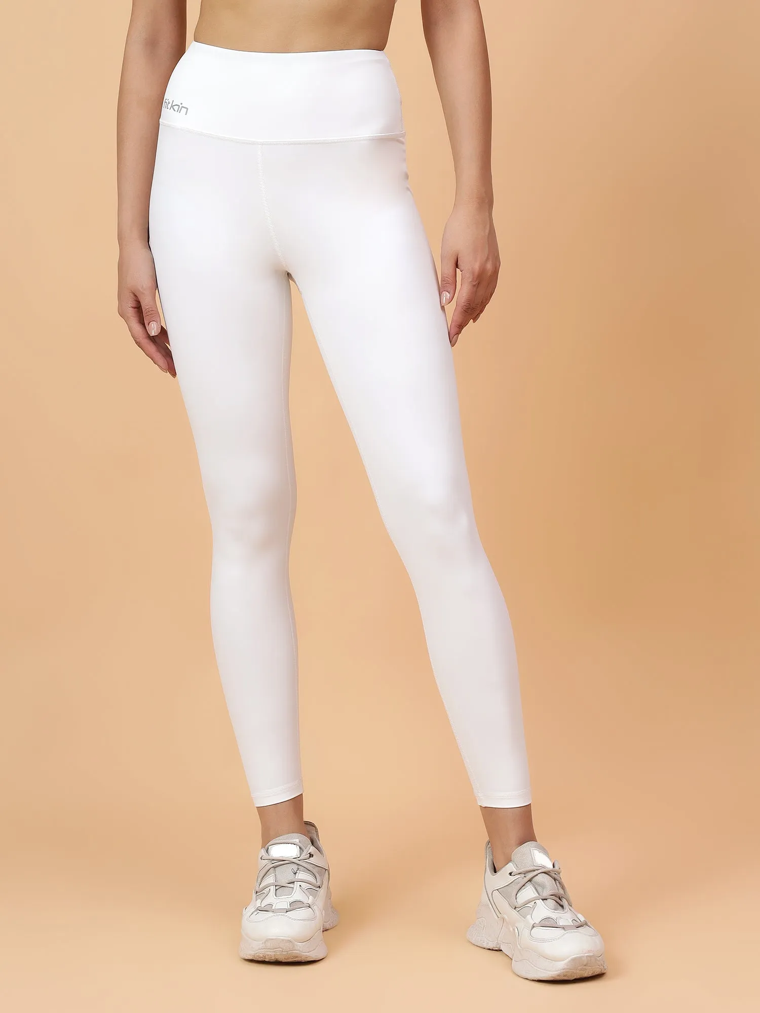 Fitkin Women's White Core High Waist Curve Sculpting Tights