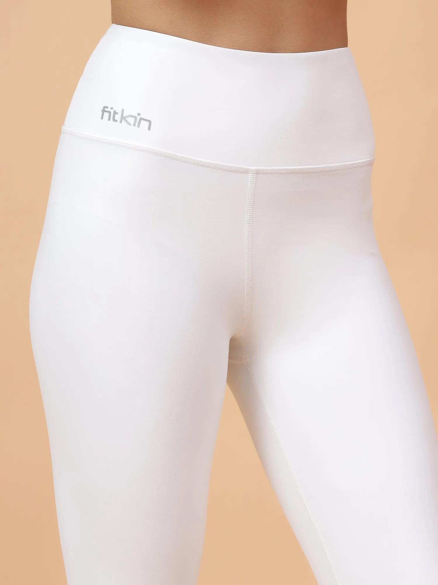 Fitkin Women's White Core High Waist Curve Sculpting Tights