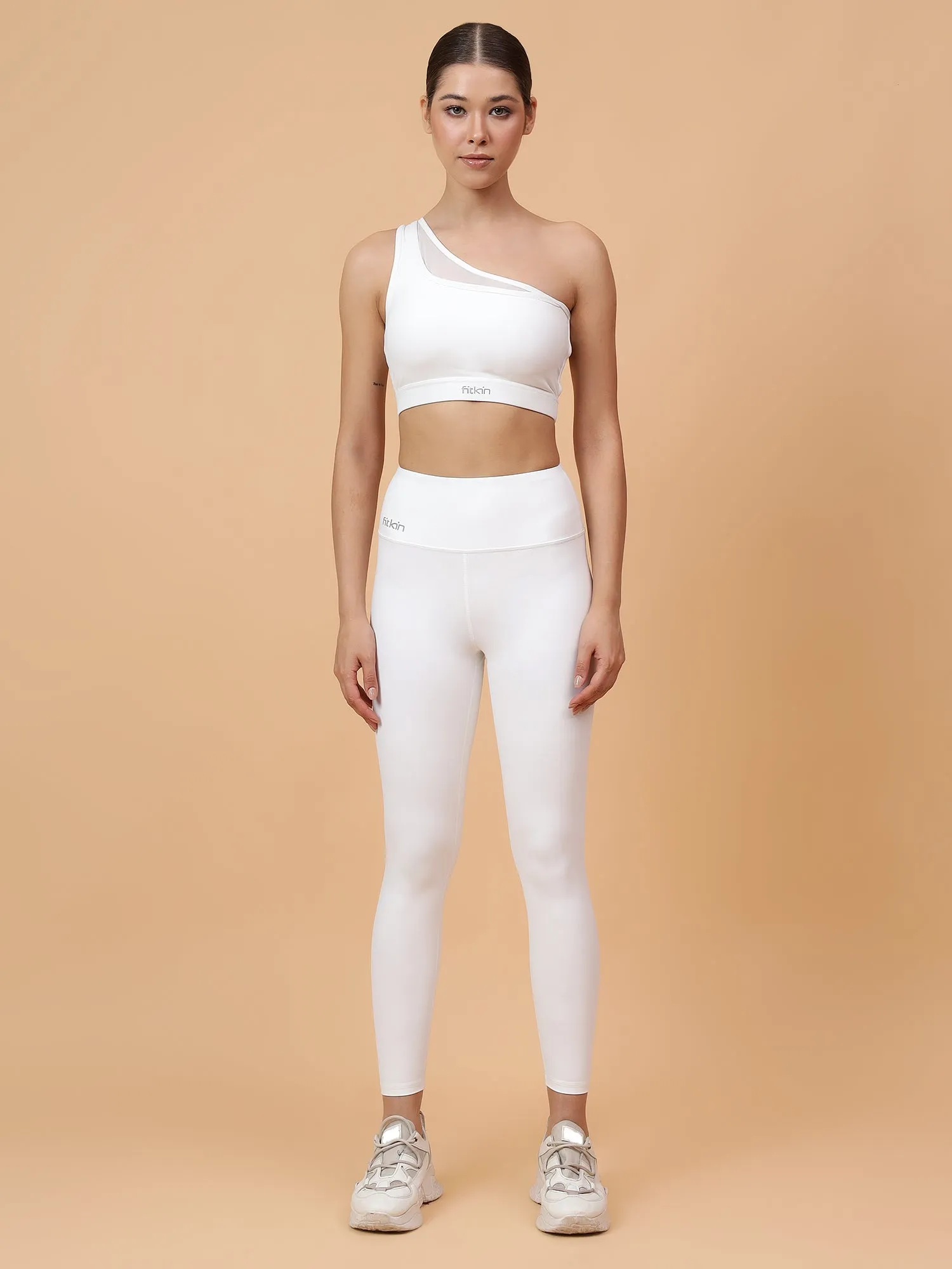 Fitkin Women's White Core High Waist Curve Sculpting Tights