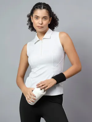 Fitkin Women's White Polo Zip Top