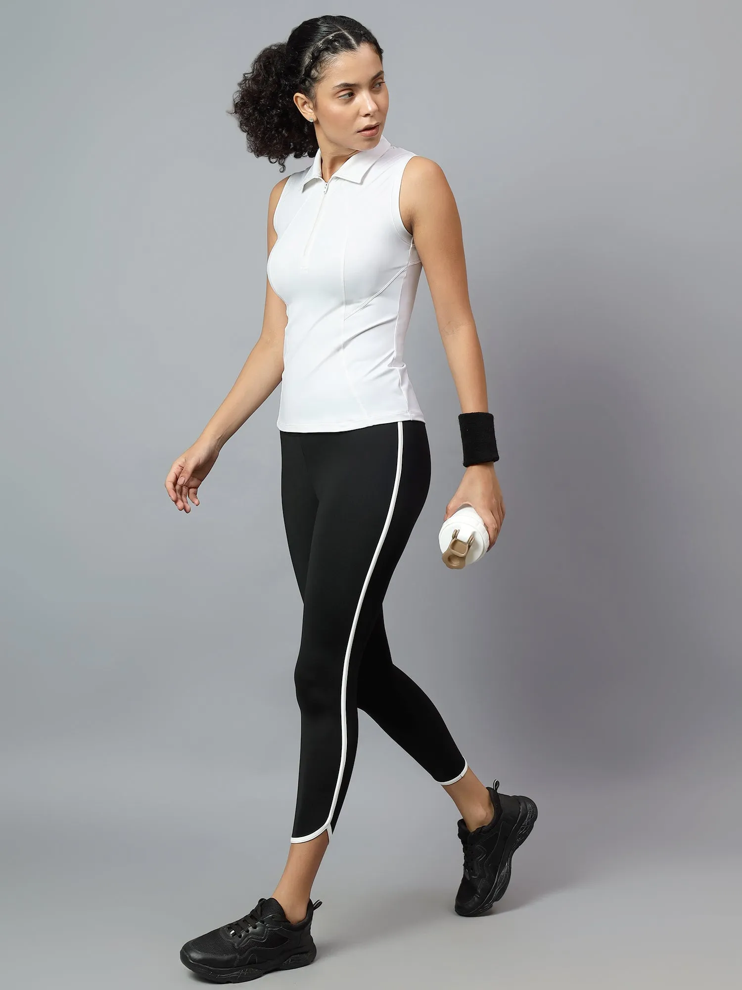 Fitkin Women's White Polo Zip Top