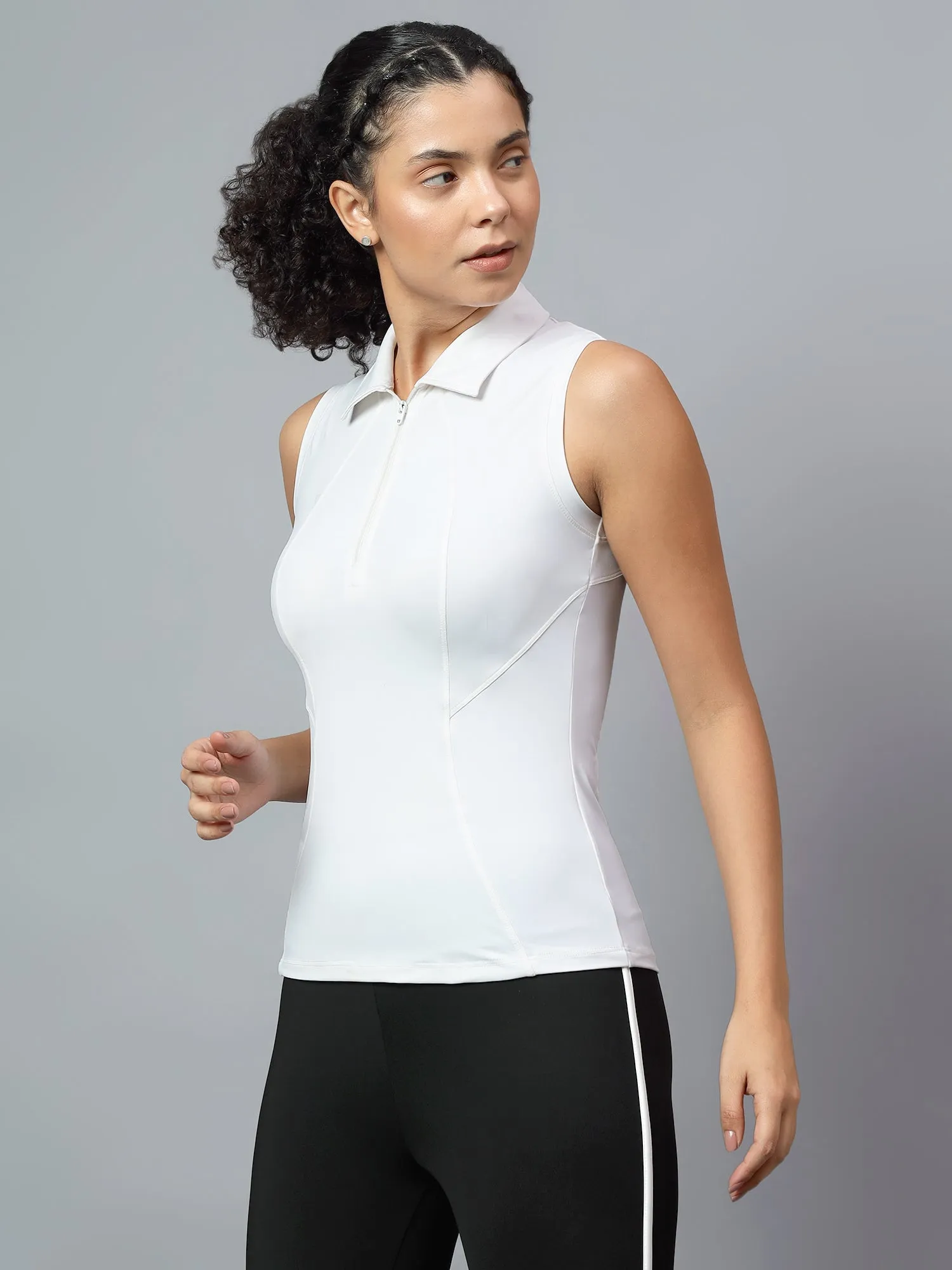 Fitkin Women's White Polo Zip Top