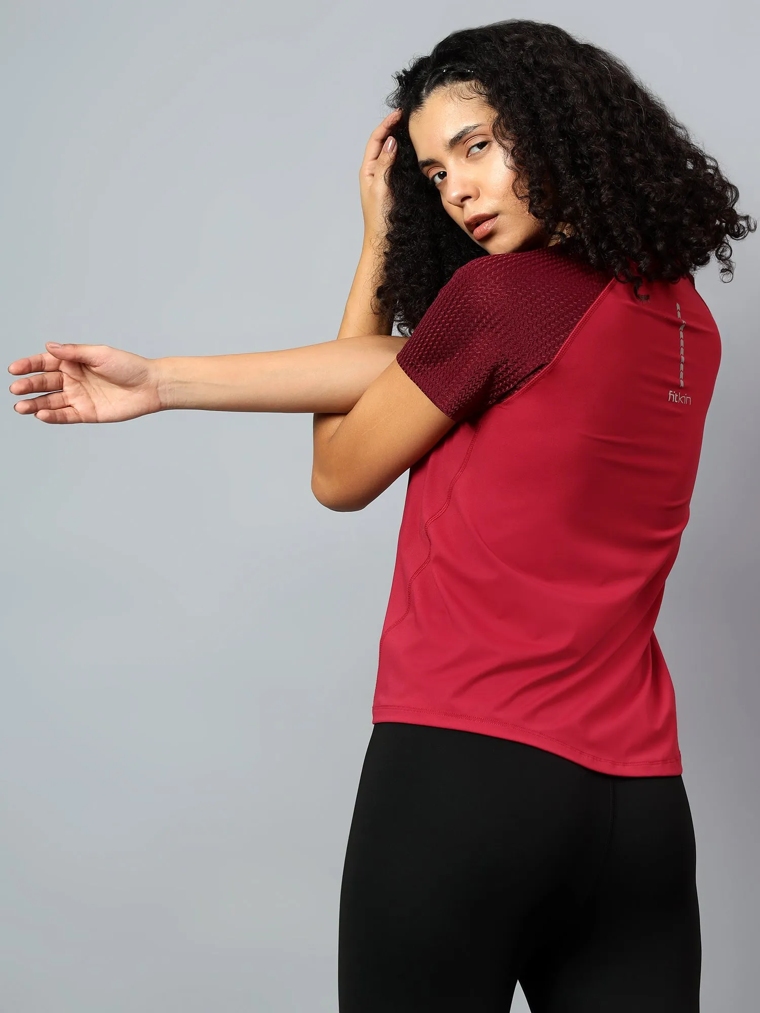 Fitkin Women's Wine Short Sleeve Active Tshirt