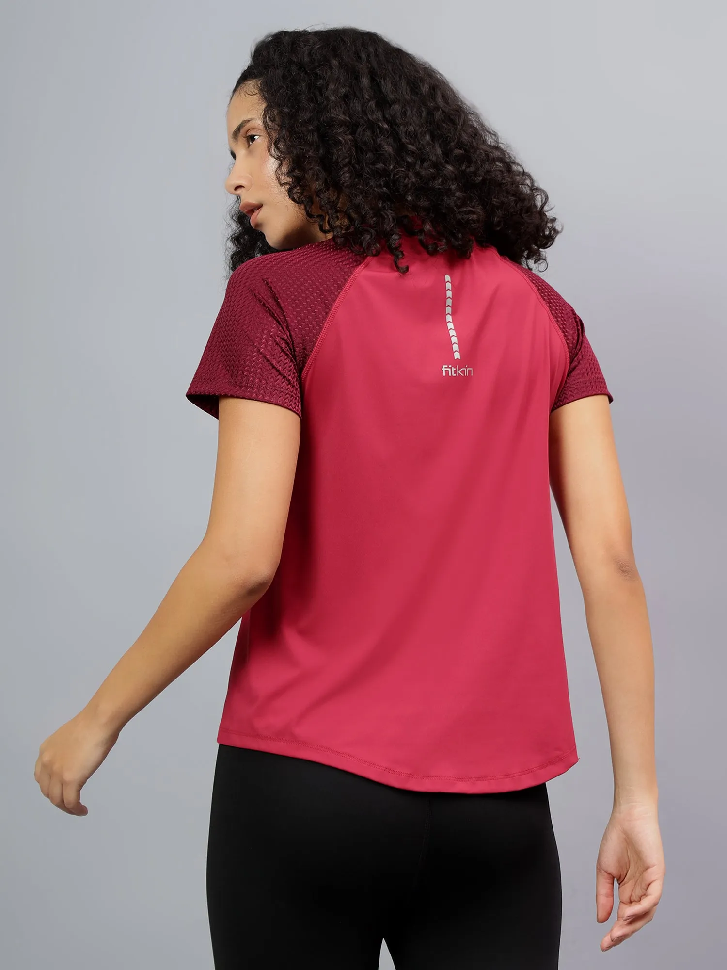 Fitkin Women's Wine Short Sleeve Active Tshirt