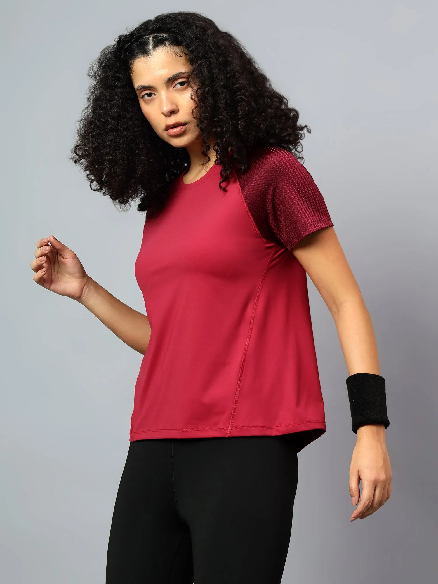 Fitkin Women's Wine Short Sleeve Active Tshirt