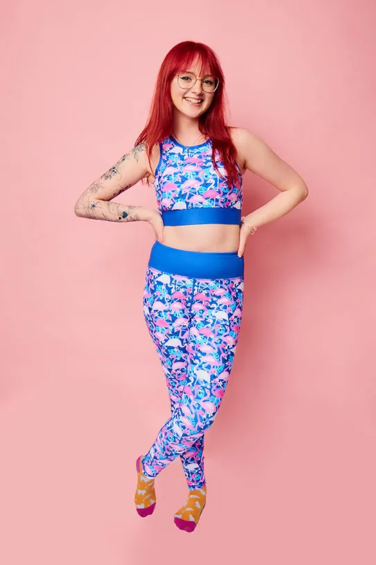 Flamboyant Flamingos on Navy Women's Activewear Leggings