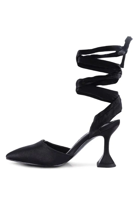 Fonda Satin Lace up Point Toe Pump Dress Shoes