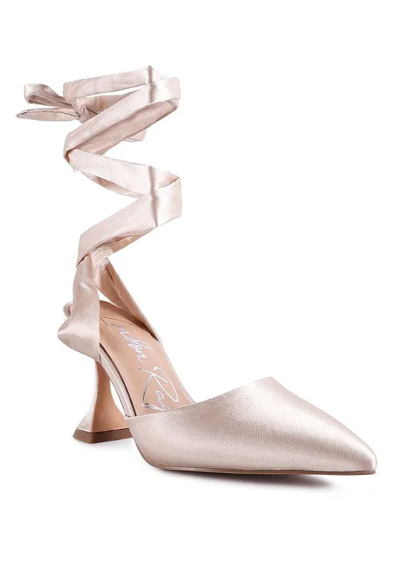 Fonda Satin Lace up Point Toe Pump Dress Shoes