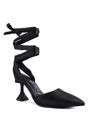 Fonda Satin Lace up Point Toe Pump Dress Shoes