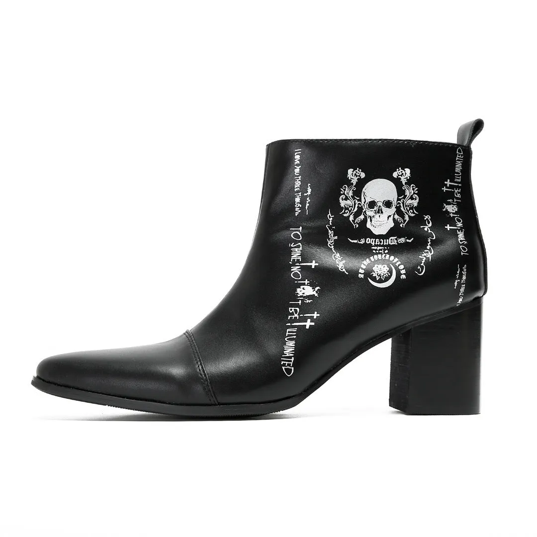 Foreign trade riding boots cowhide short boots men's Roman heightening leather boots printed trendy shoes black Roman fashion men's boots personality