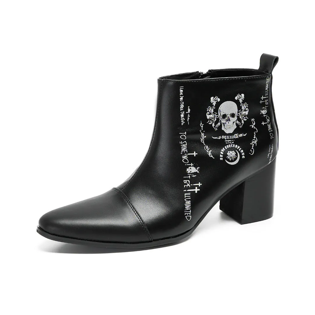 Foreign trade riding boots cowhide short boots men's Roman heightening leather boots printed trendy shoes black Roman fashion men's boots personality