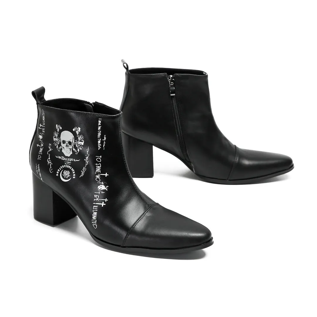 Foreign trade riding boots cowhide short boots men's Roman heightening leather boots printed trendy shoes black Roman fashion men's boots personality