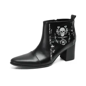 Foreign trade riding boots cowhide short boots men's Roman heightening leather boots printed trendy shoes black Roman fashion men's boots personality