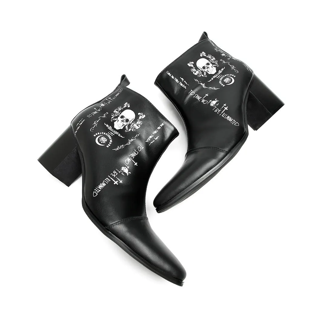 Foreign trade riding boots cowhide short boots men's Roman heightening leather boots printed trendy shoes black Roman fashion men's boots personality