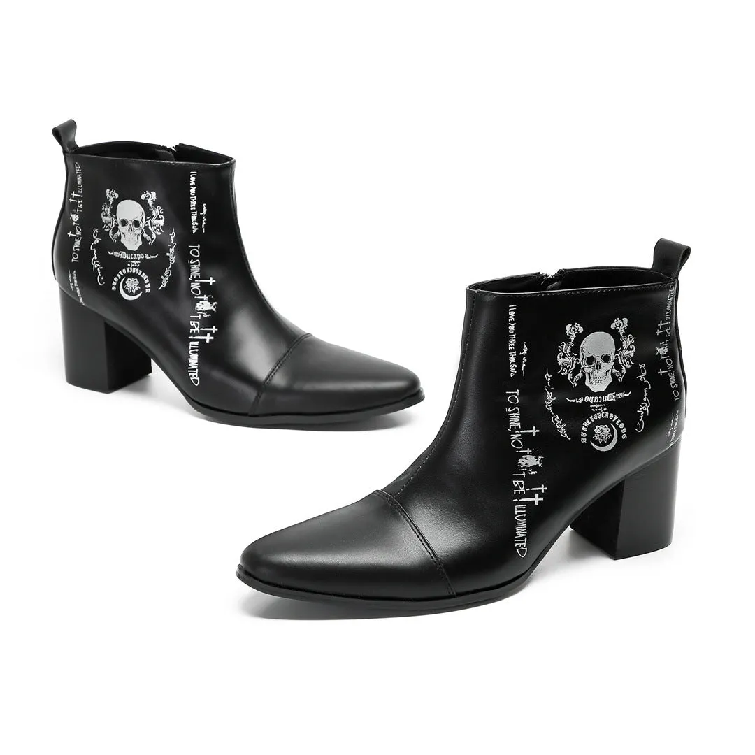 Foreign trade riding boots cowhide short boots men's Roman heightening leather boots printed trendy shoes black Roman fashion men's boots personality
