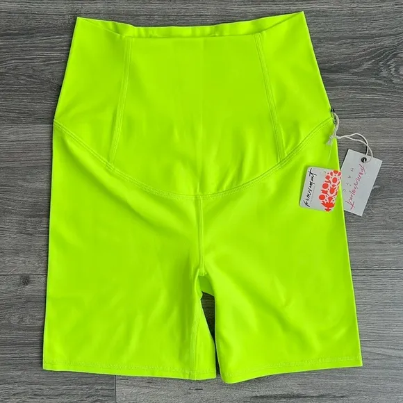 Free People x HATCH Never Better Maternity Shorts Small Neon Green Bike Shorts