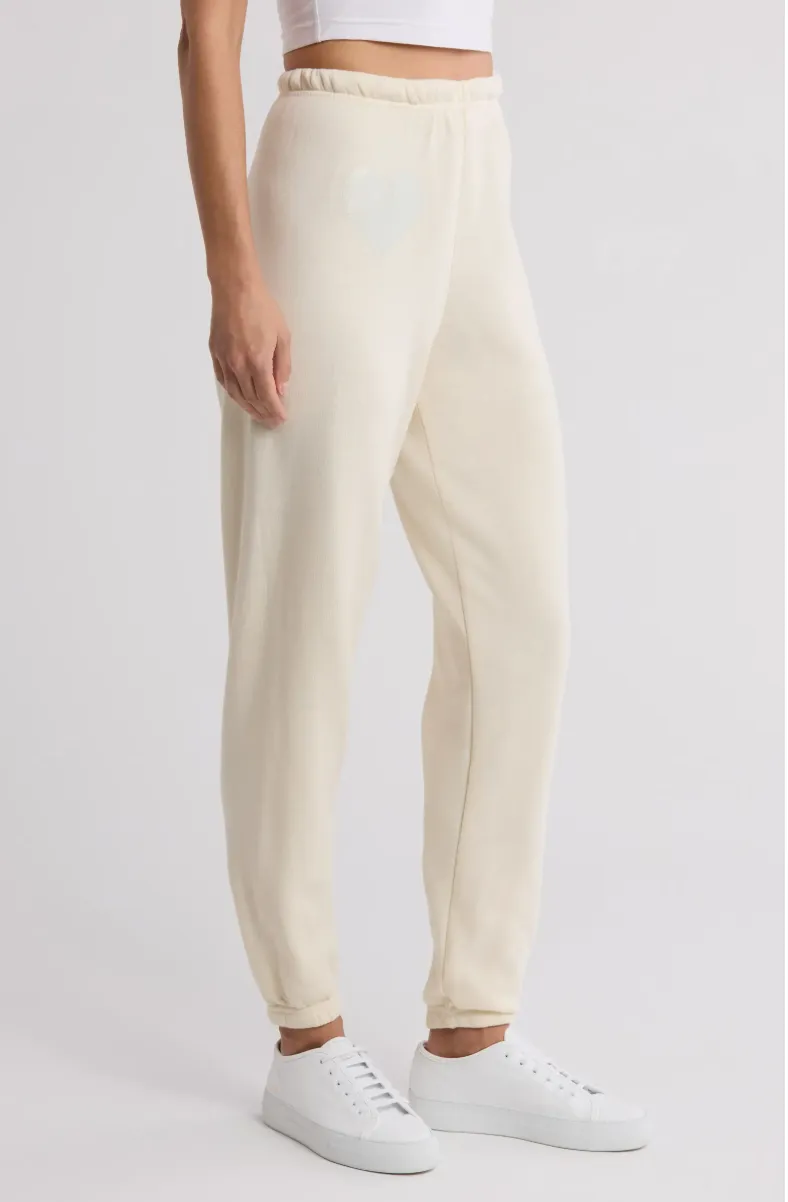 GLITTER HEART WOMENS SWEATPANT IN VINTAGE WHITE/SILVER