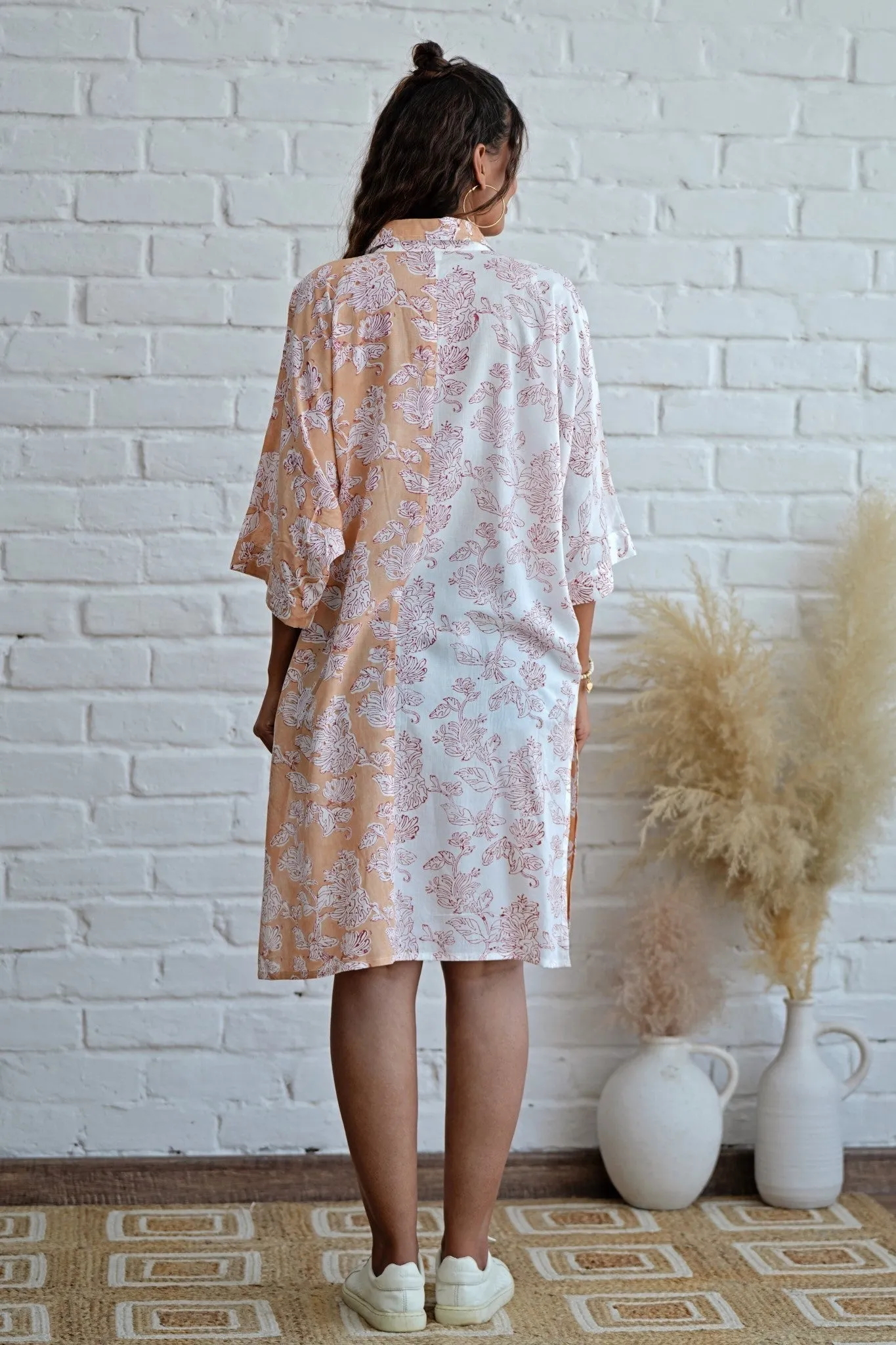 Grace in Peach Hand Block Printed Oversize Shirt