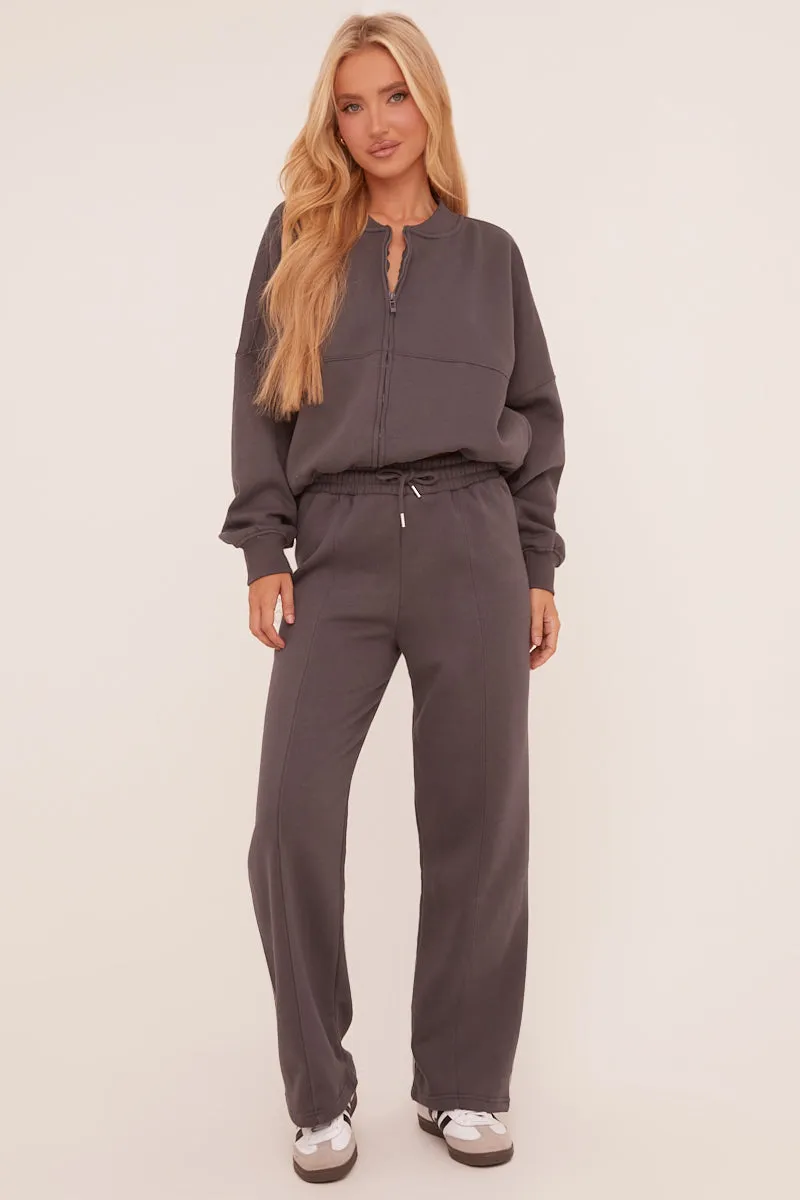 Grey Zip Front Bomber And Joggers Co-ord Set - Sasha