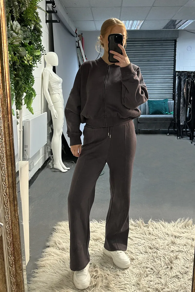Grey Zip Front Bomber And Joggers Co-ord Set - Sasha