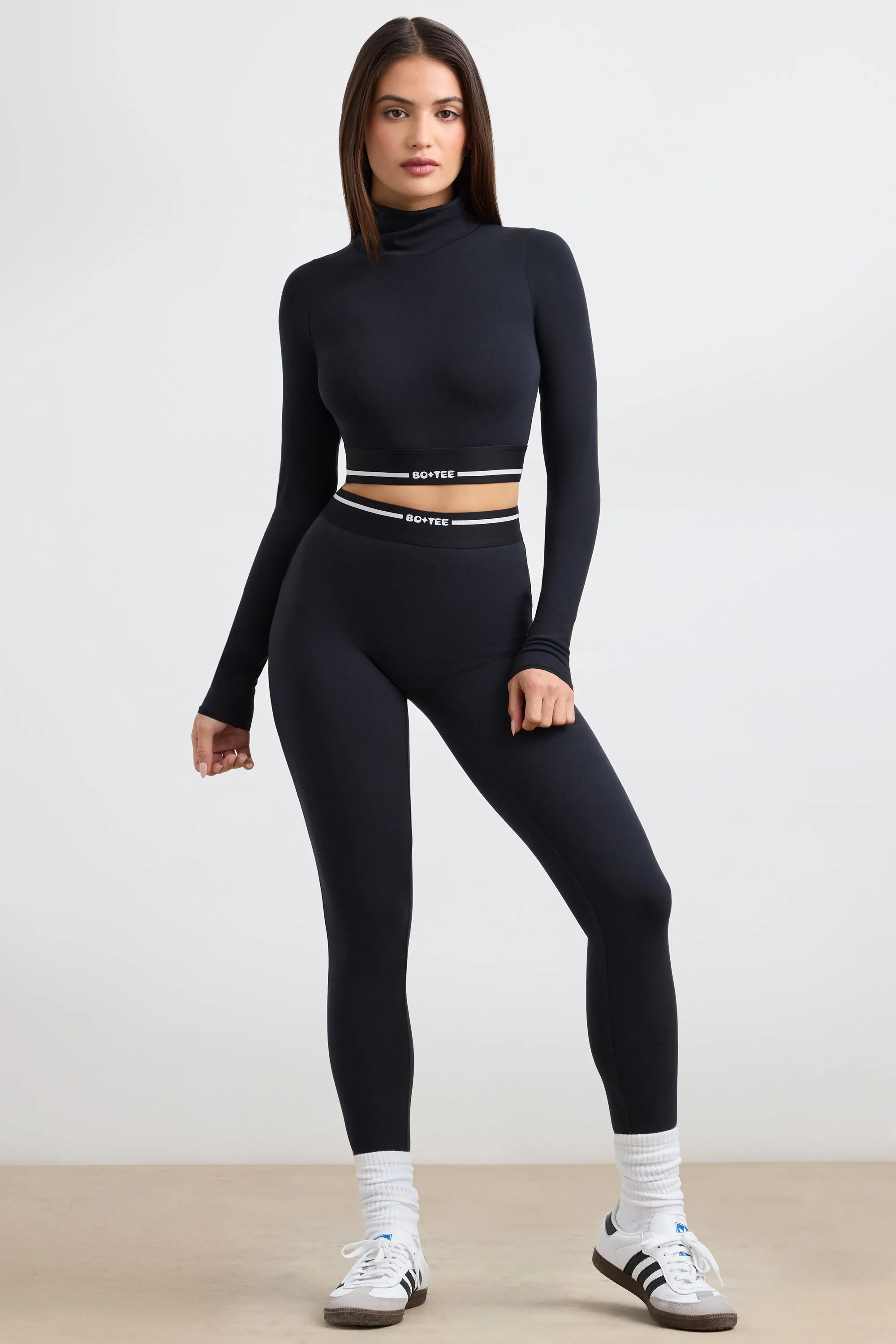Grounded - Turtleneck Backless Long-Sleeve Crop Top in Black