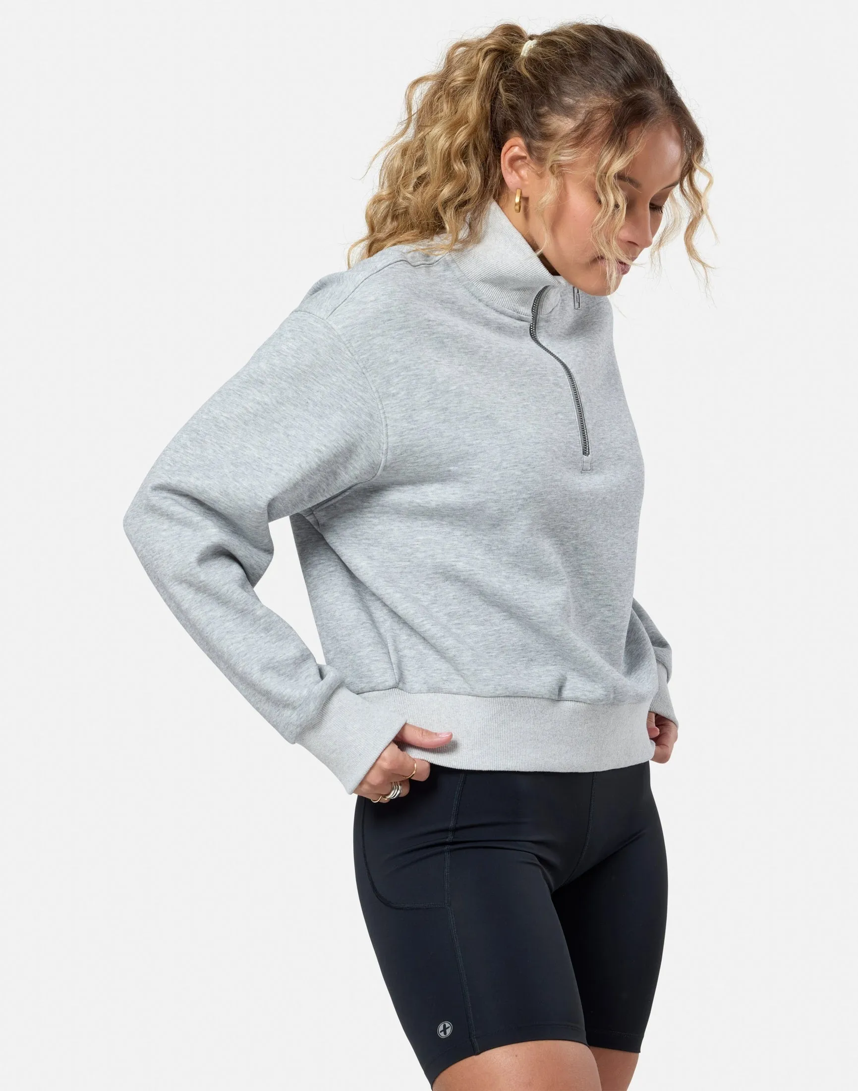 Gym Coffee Ribbed Quarter Zip Ladies Sweatshirt