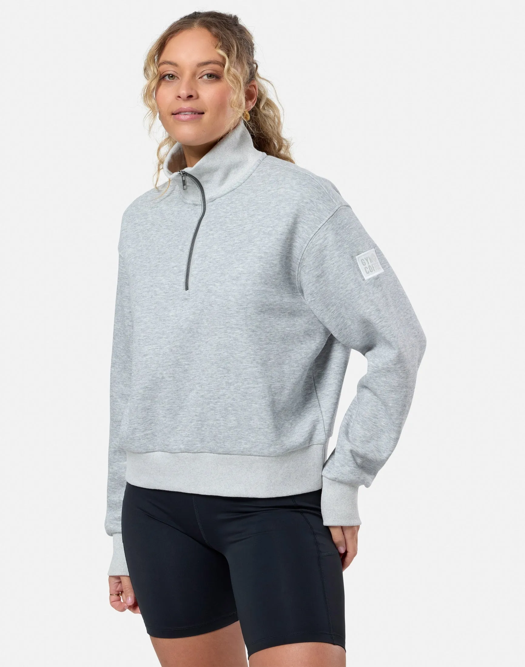 Gym Coffee Ribbed Quarter Zip Ladies Sweatshirt