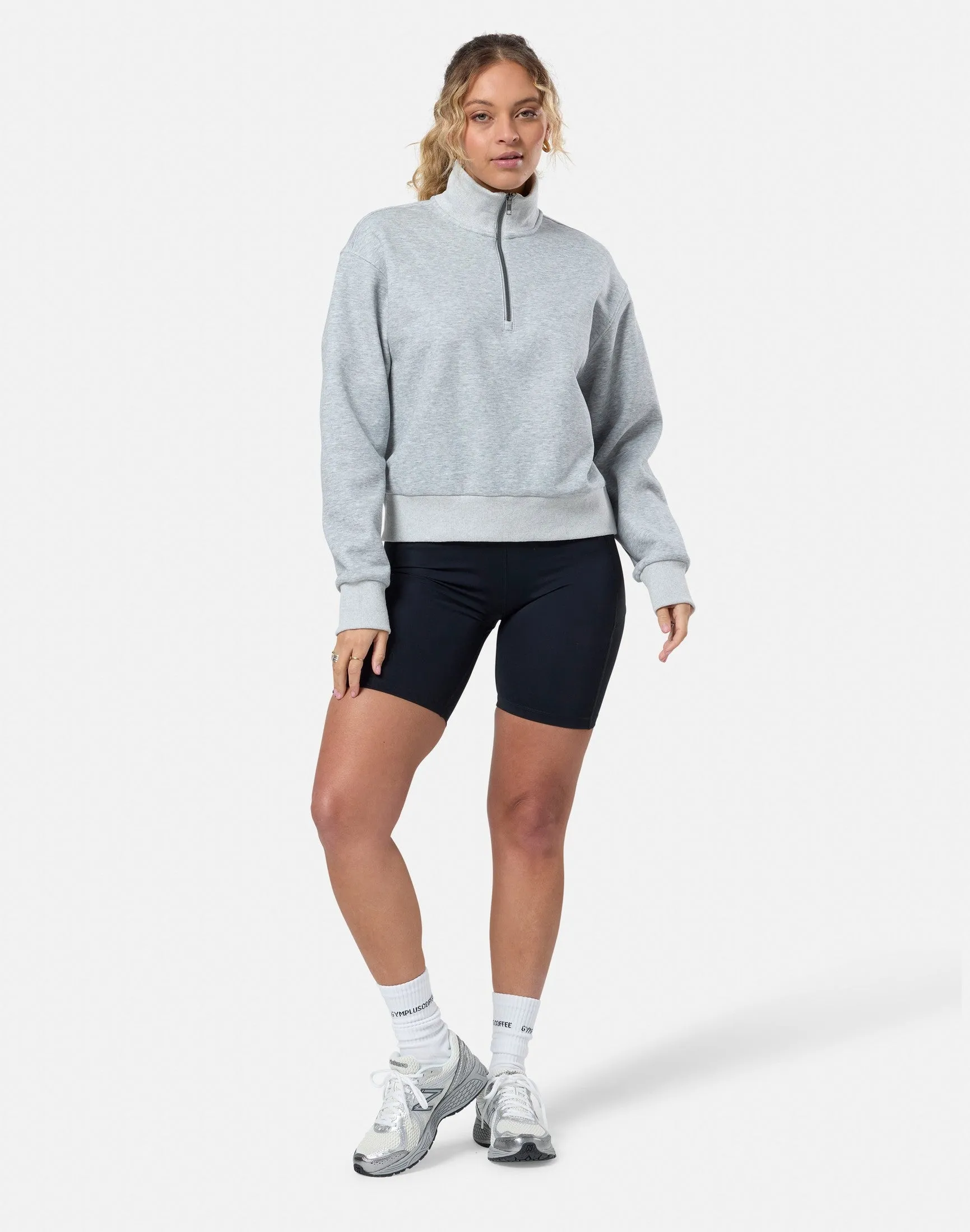 Gym Coffee Ribbed Quarter Zip Ladies Sweatshirt