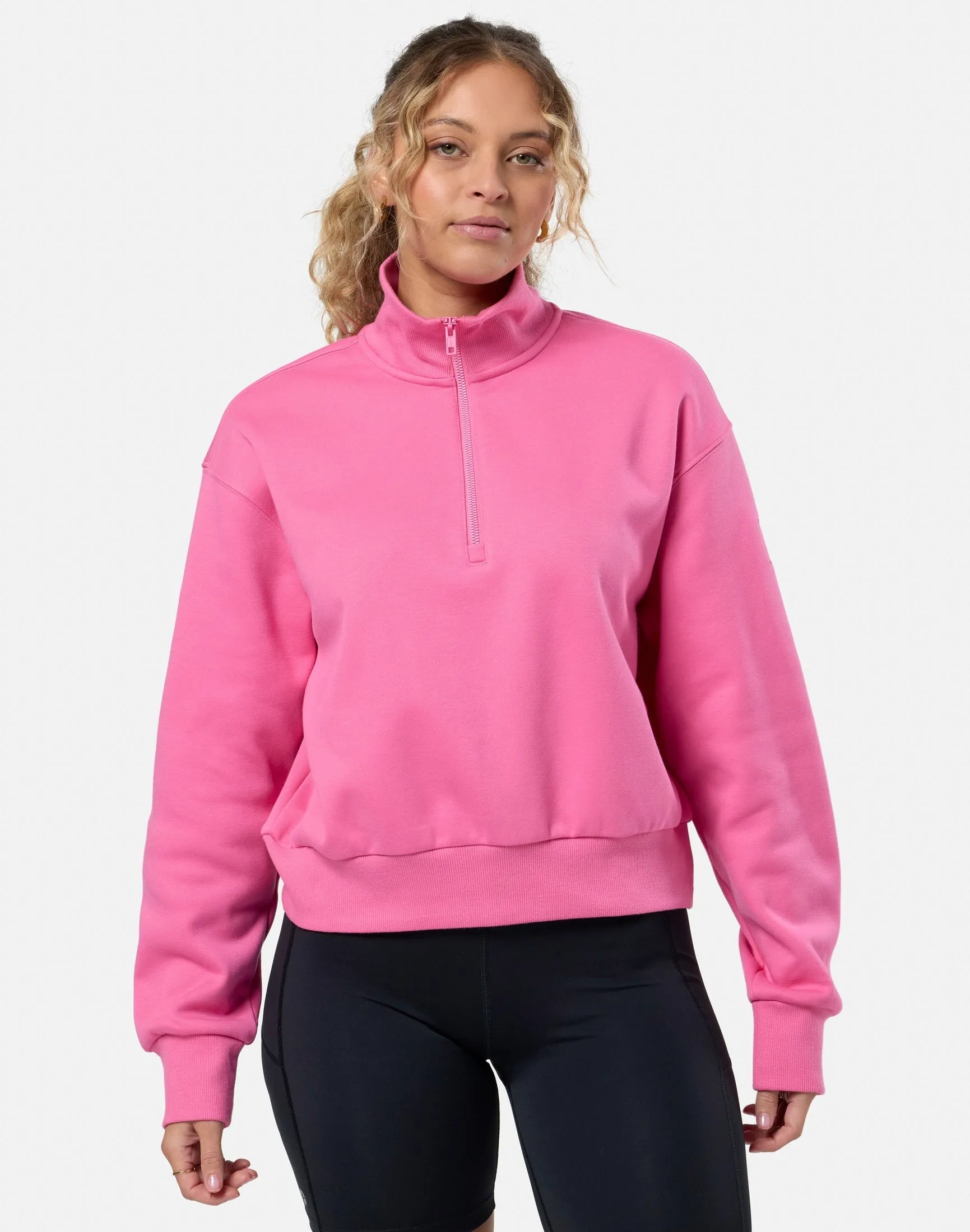 Gym Coffee Ribbed Quarter Zip Ladies Sweatshirt