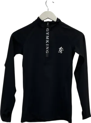 GYM KING Black Impact Taped Funnel 1/4 Zip Long Sleeve Top UK 8