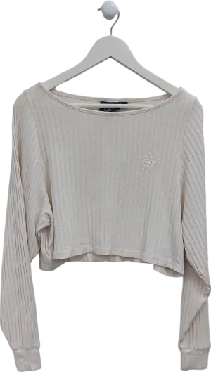 GYM KING Cream Long Sleeve Soft Ribbed Top UK 6