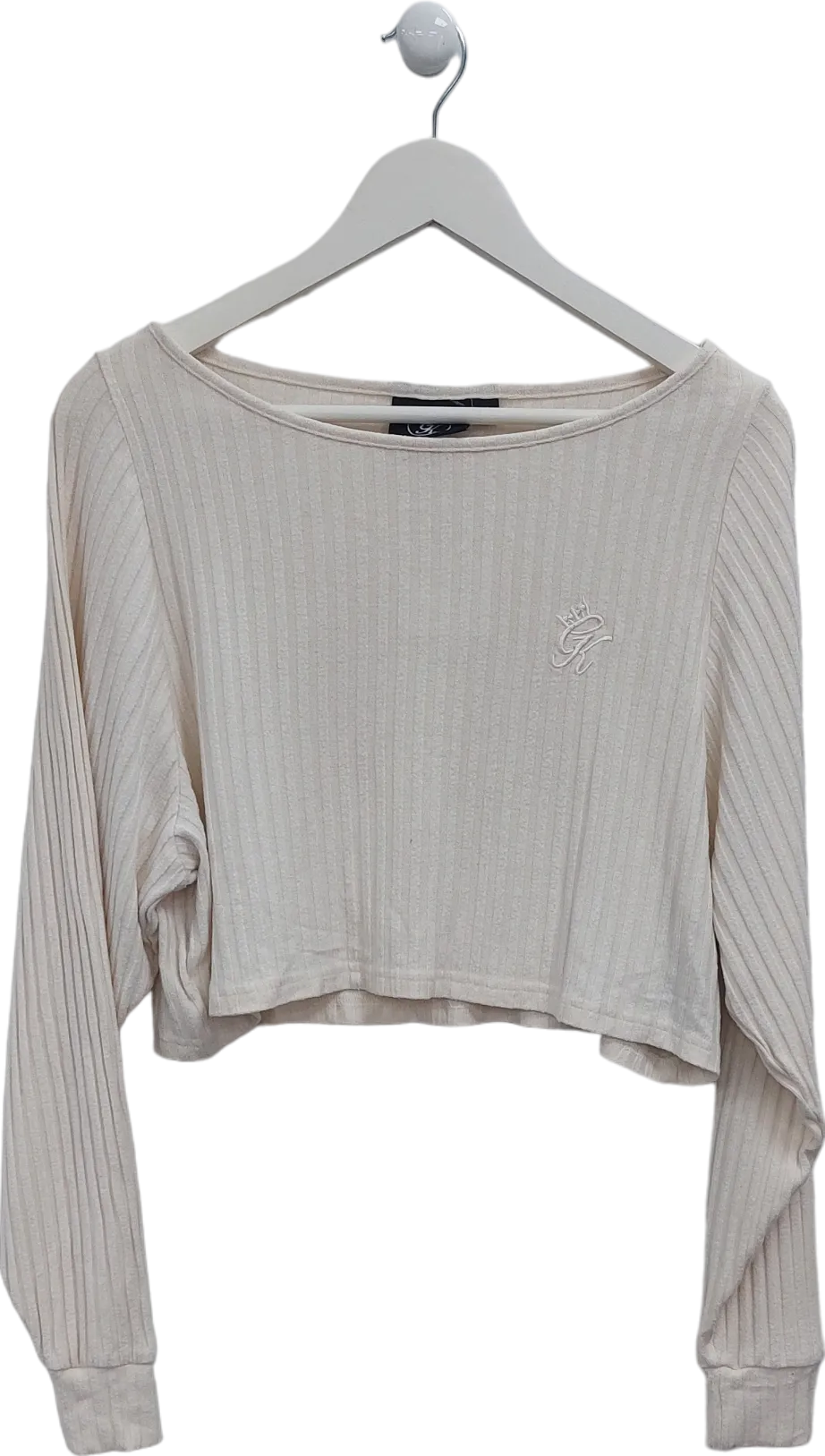 GYM KING Cream Long Sleeve Soft Ribbed Top UK 6