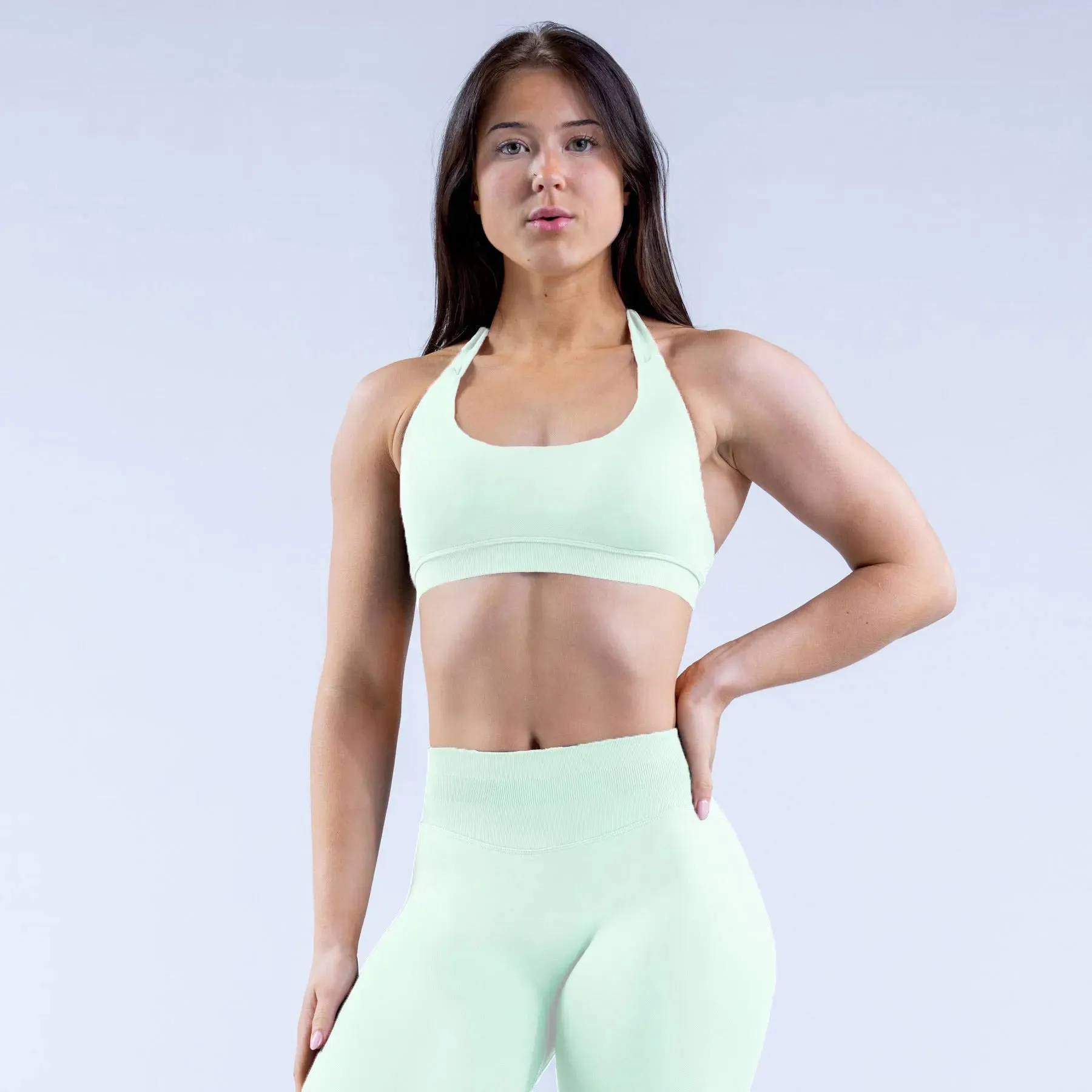 Halter Sports Bra & Scrunch Shorts Gym Suit Fitness Workout Clothes