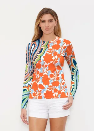 Harbor Paisley Orange (13237) ~ Long Sleeve Rash Guard