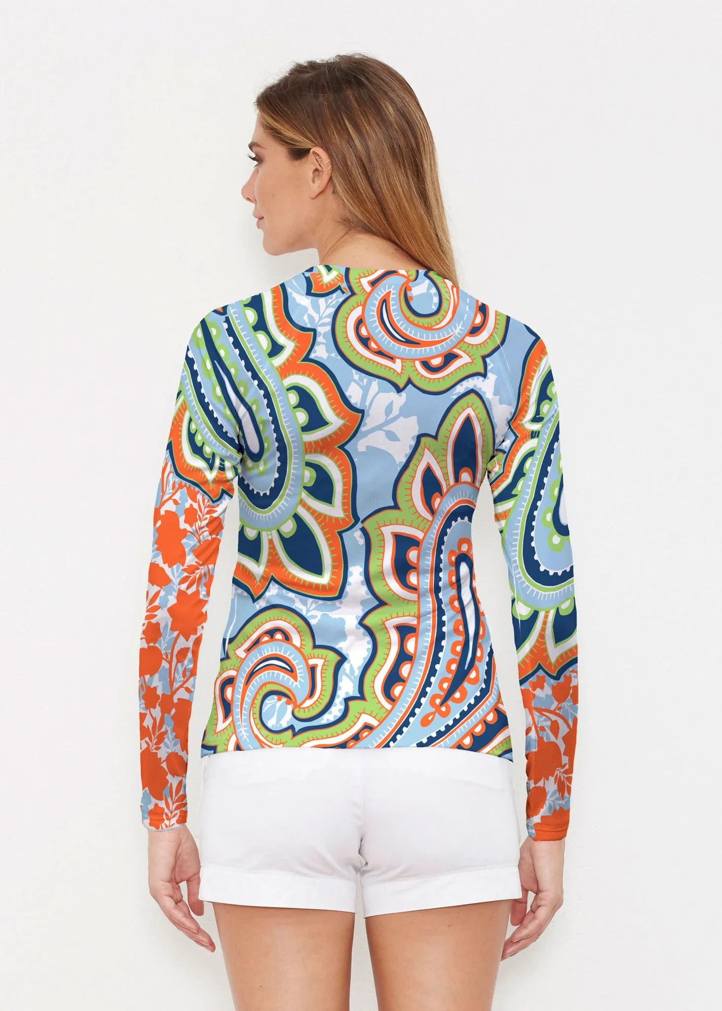 Harbor Paisley Orange (13237) ~ Long Sleeve Rash Guard