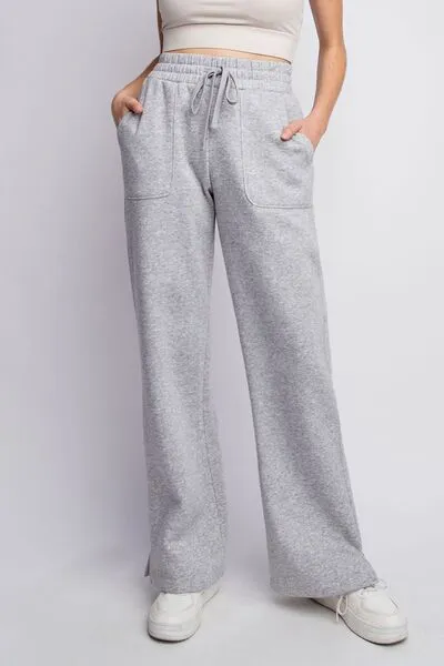Hazel Blues® |  Faith Apparel Drawstring Straight Leg Slit Sweatpants