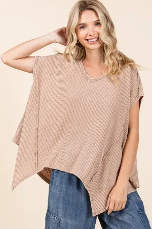 Hazel Blues® |  Mittoshop Mineral Wash Waffle Knit Pointed Hem Oversized Top