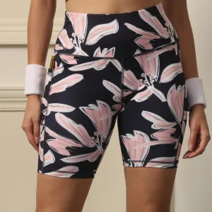 High Waist Knee Length Printed Sports Shorts With Pocket