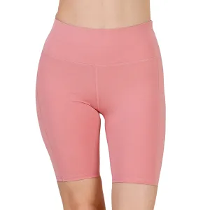 High Waist Knee Length Solid Sports Shorts With Pocket