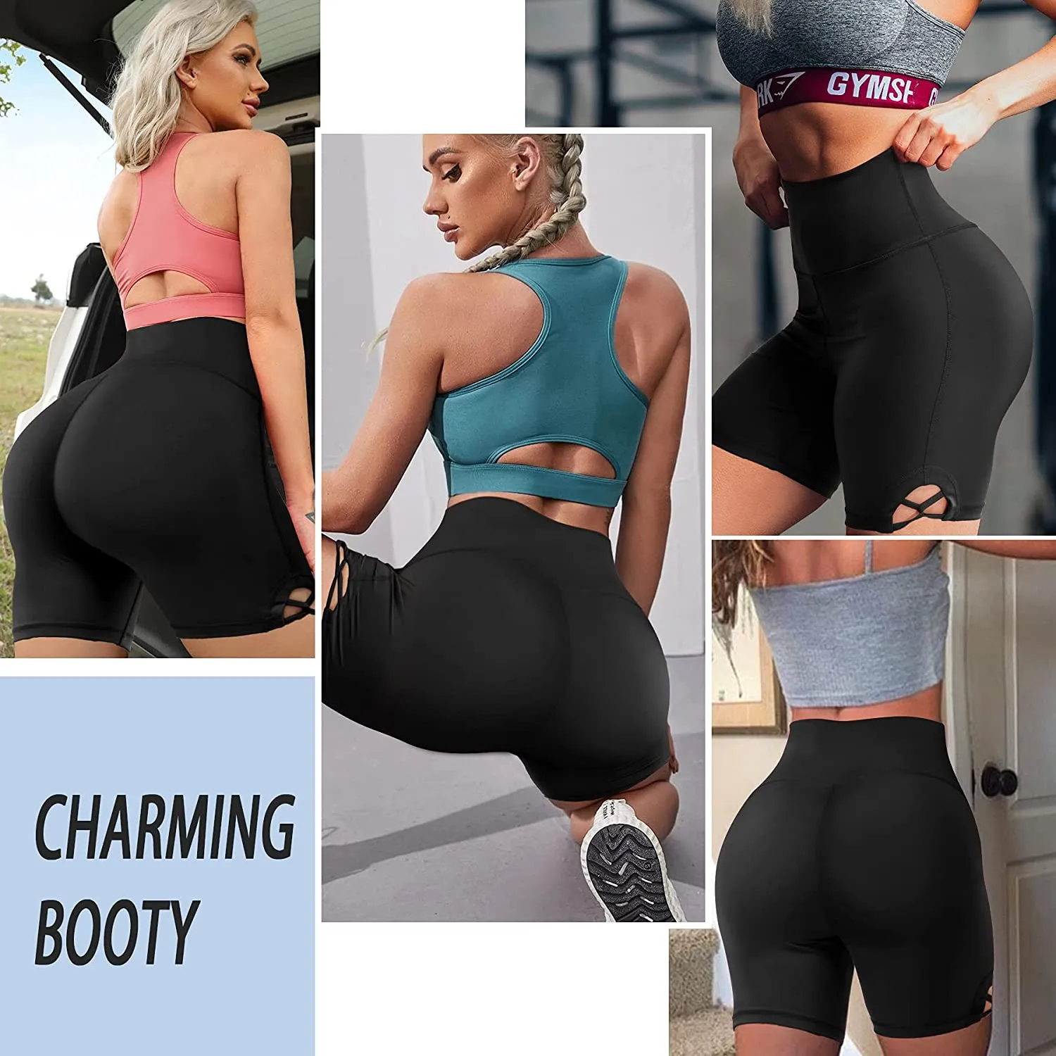 High Waisted Biker Yoga Shorts for Women w/ Pocket Tummy Control
