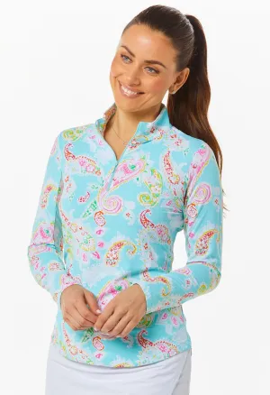 Ibkul Long Sleeve Mock: Sharon Seafoam Print | SPF 50