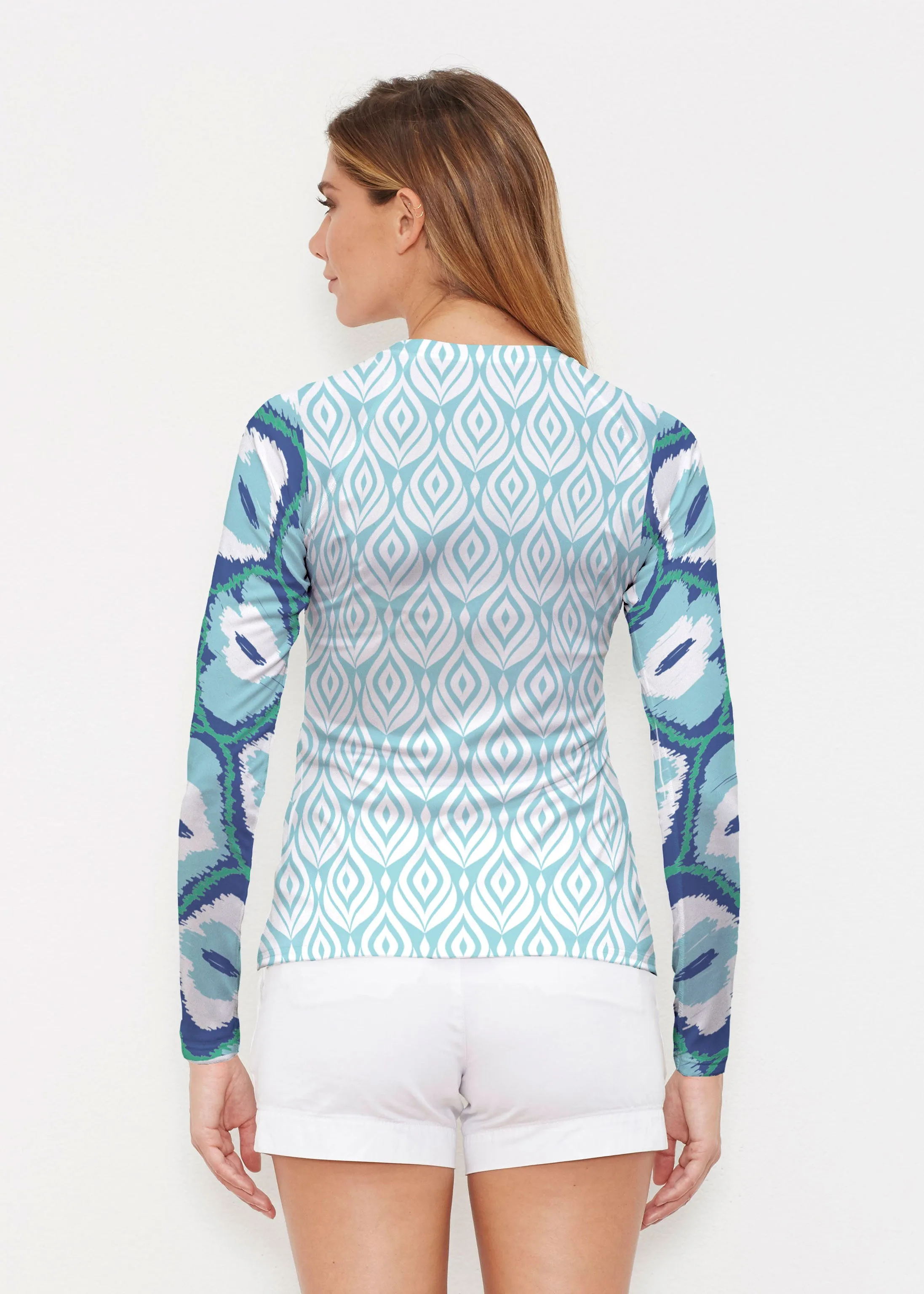 Ikat Buds Blue (8075) ~ Long Sleeve Rash Guard