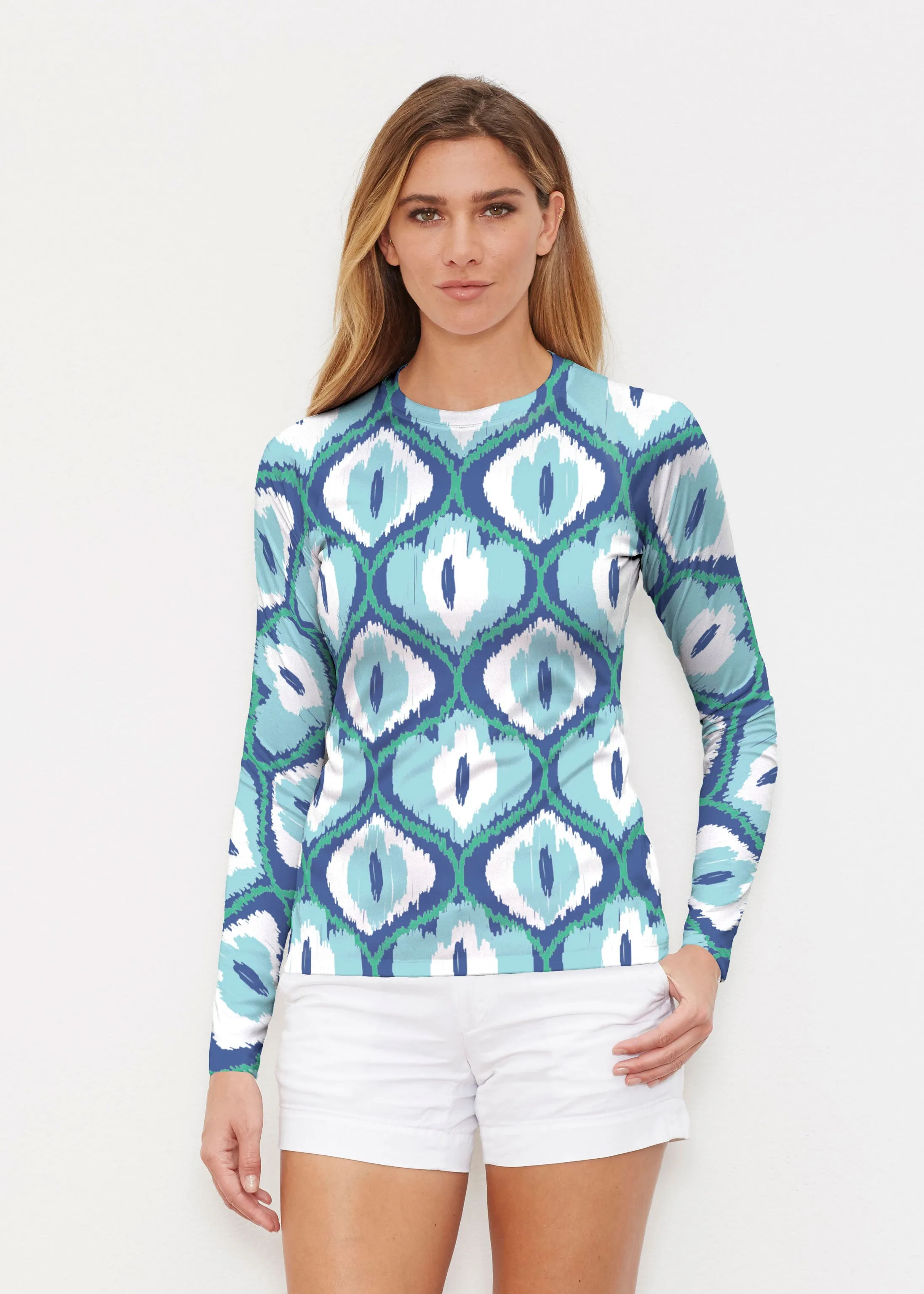 Ikat Buds Blue (8075) ~ Long Sleeve Rash Guard