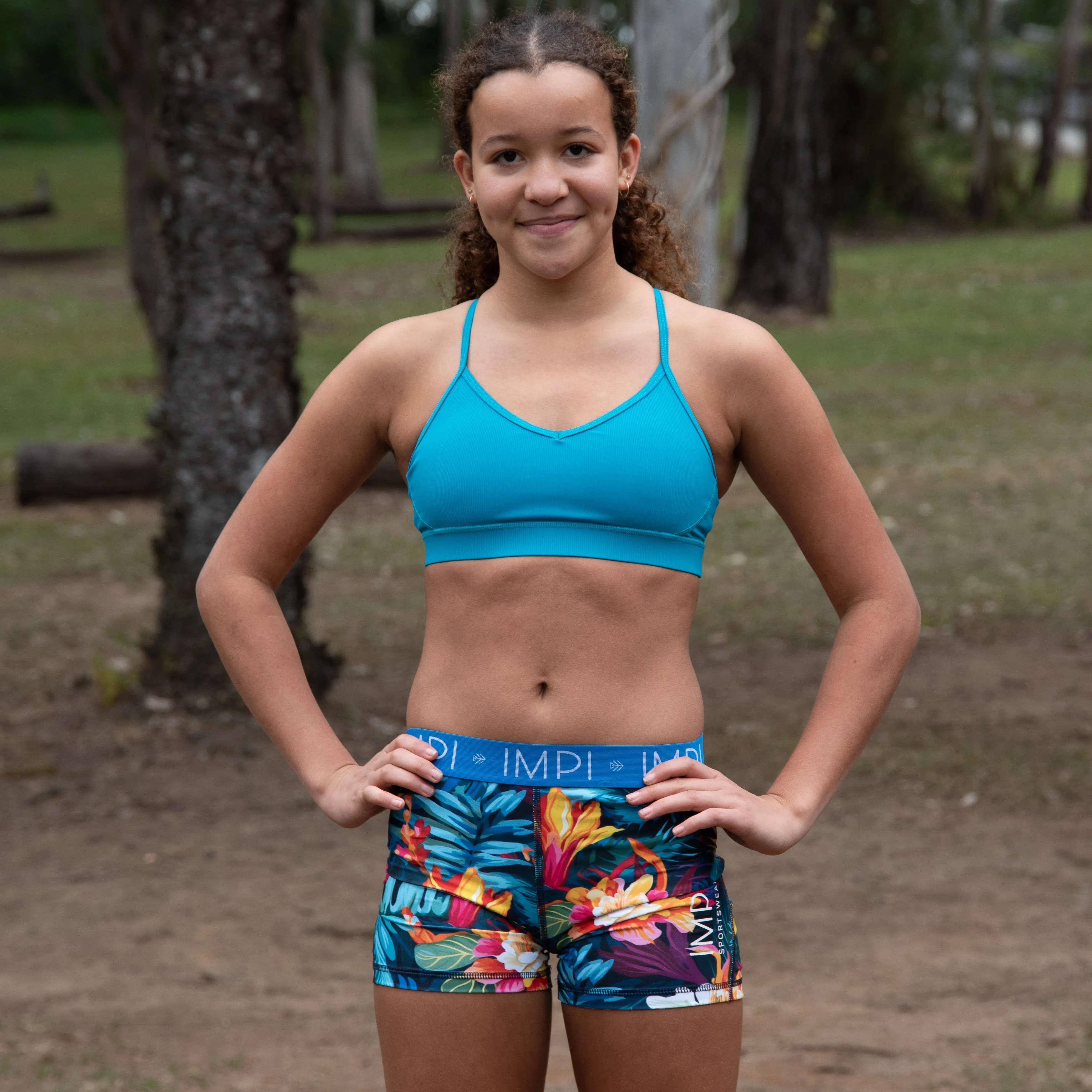 IMPI V-neck Rib Running Bra Top - Teal