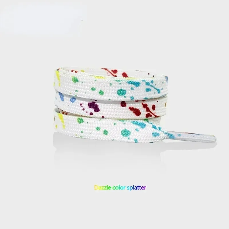 Ink Splatter Sneakers Quality Fabric 0.8cm Flats Rainbow Shoe Laces 100/120/140/160cm Length