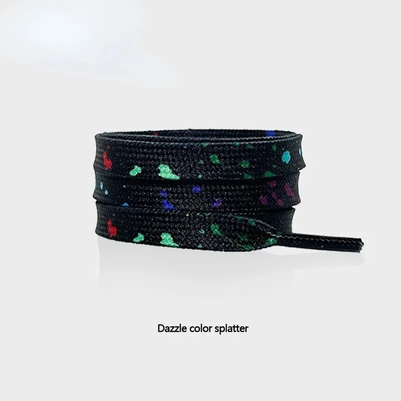 Ink Splatter Sneakers Quality Fabric 0.8cm Flats Rainbow Shoe Laces 100/120/140/160cm Length