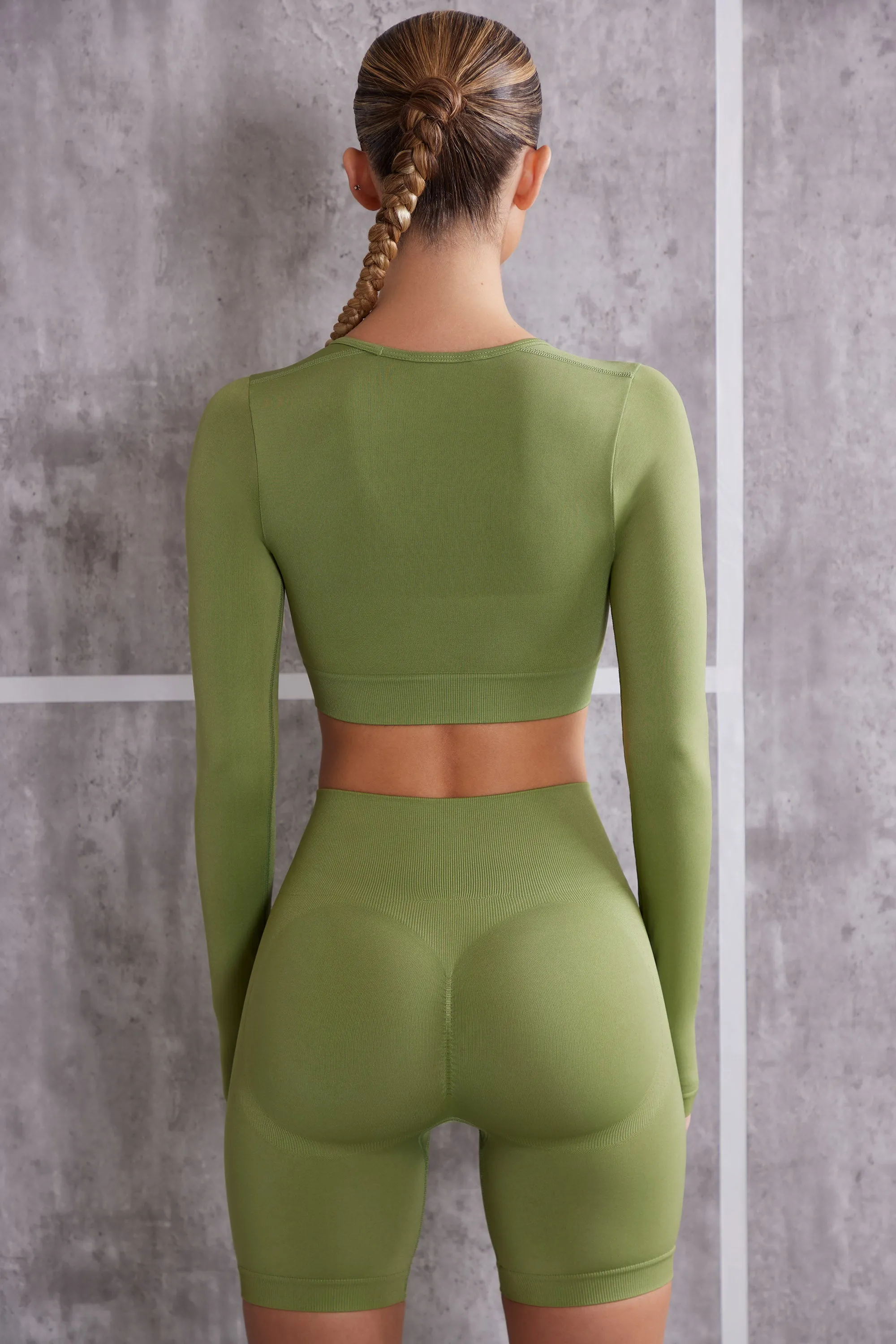 Instinct - Long Sleeve Crop Top in Olive