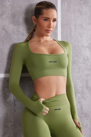 Instinct - Long Sleeve Crop Top in Olive