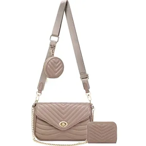 JEEHAN Taupe Purse Small Quilted Crossbody with Coin Purse for Women Trendy Women's Purses and Handbags including 3 Size Bags