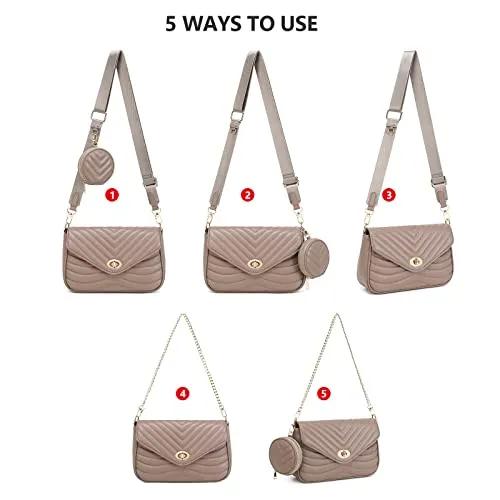 JEEHAN Taupe Purse Small Quilted Crossbody with Coin Purse for Women Trendy Women's Purses and Handbags including 3 Size Bags